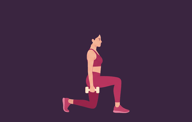 Dumbbell Lunge end position, illustrated