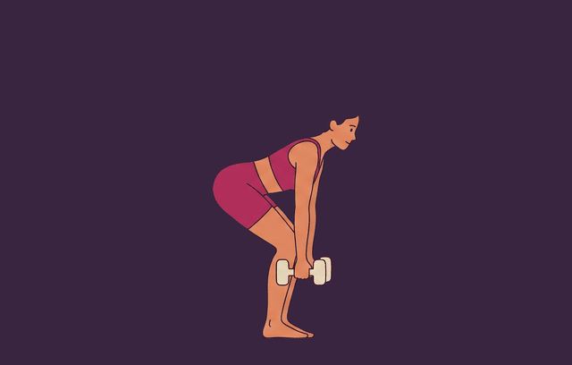 Dumbbell Romanian Deadlift end position, illustrated