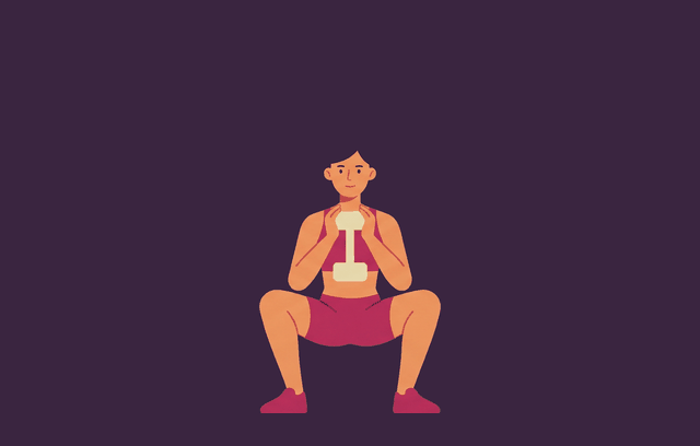 Goblet Squat end position, illustrated