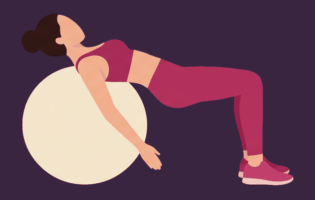 Stability-Ball Hip Bridge midpoint, illustrated
