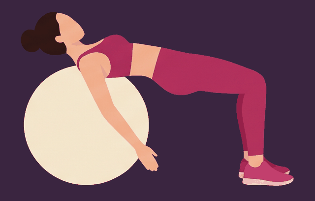 Stability-Ball Hip Bridge end position, illustrated