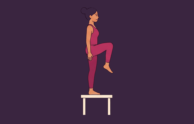Step-Up with Knee Raise end position, illustrated